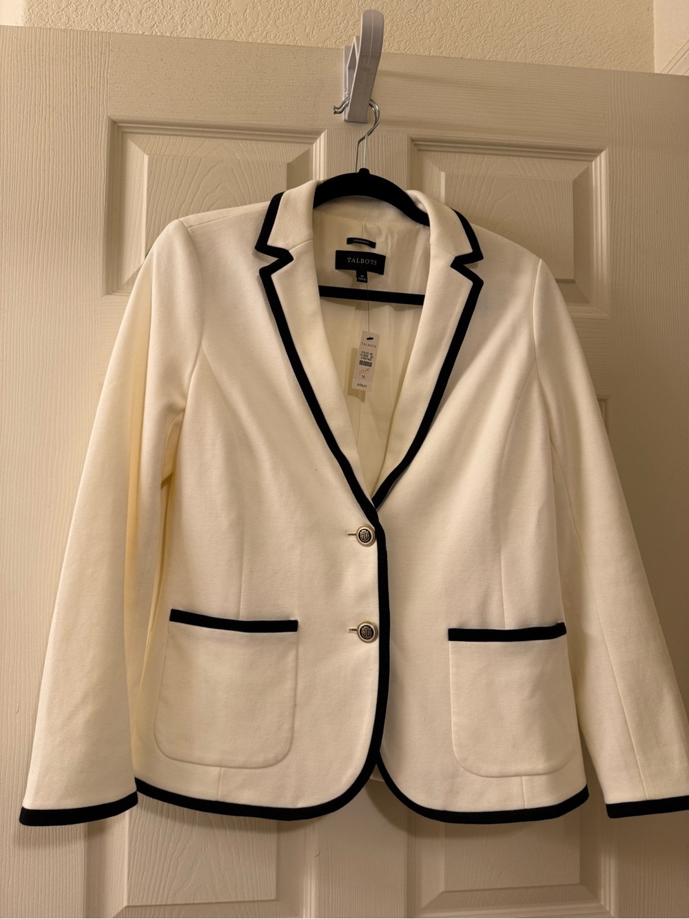Talbots Cream Blazer with Black Trim size 10 NWT